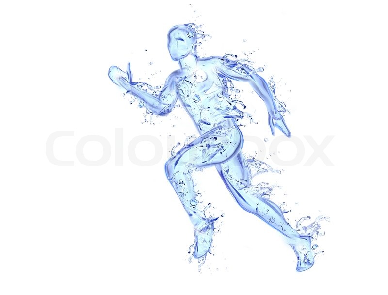 Running Man Liquid Artwork   Athlete Figure In Motion Made Of Water With Falling Drops, Stock Photo - Running Water, Transparent background PNG HD thumbnail
