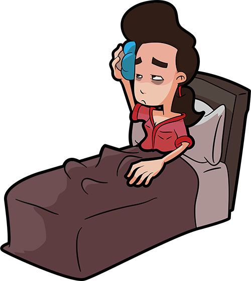 Woman Sitting In Bed, Looking Ill And Unhappy. She Holds An Ice Bag To - Sick Girl, Transparent background PNG HD thumbnail