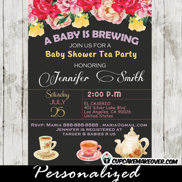 Floral Vintage Tea Party Baby Shower Invitations - Tea Party Invitation, Transparent background PNG HD thumbnail