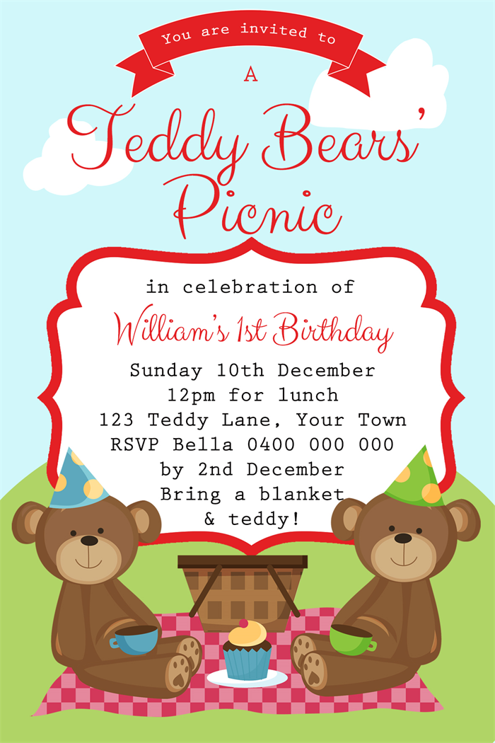 Boys Birthday Invitation  Teddy Bears Picnic   D01 - Teddy Bear Picnic, Transparent background PNG HD thumbnail