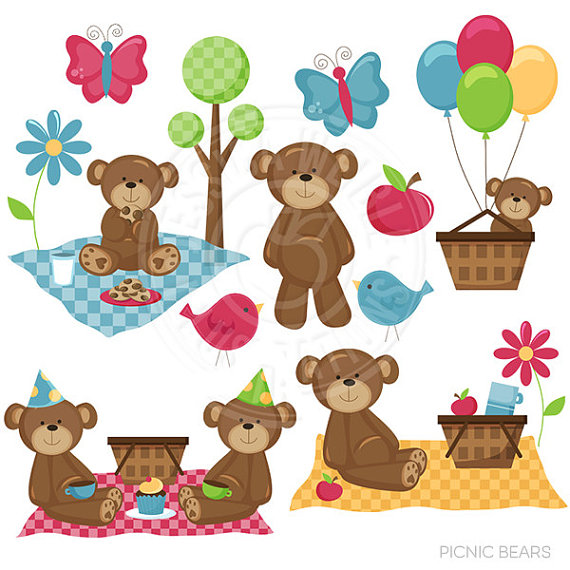 Picnic Bears Cute Digital Clipart   Commercial Use Ok   Bear Picnic Clipart, Picnic Graphics, Cute Bears, Picnic Clip Art, Summer Graphics - Teddy Bear Picnic, Transparent background PNG HD thumbnail