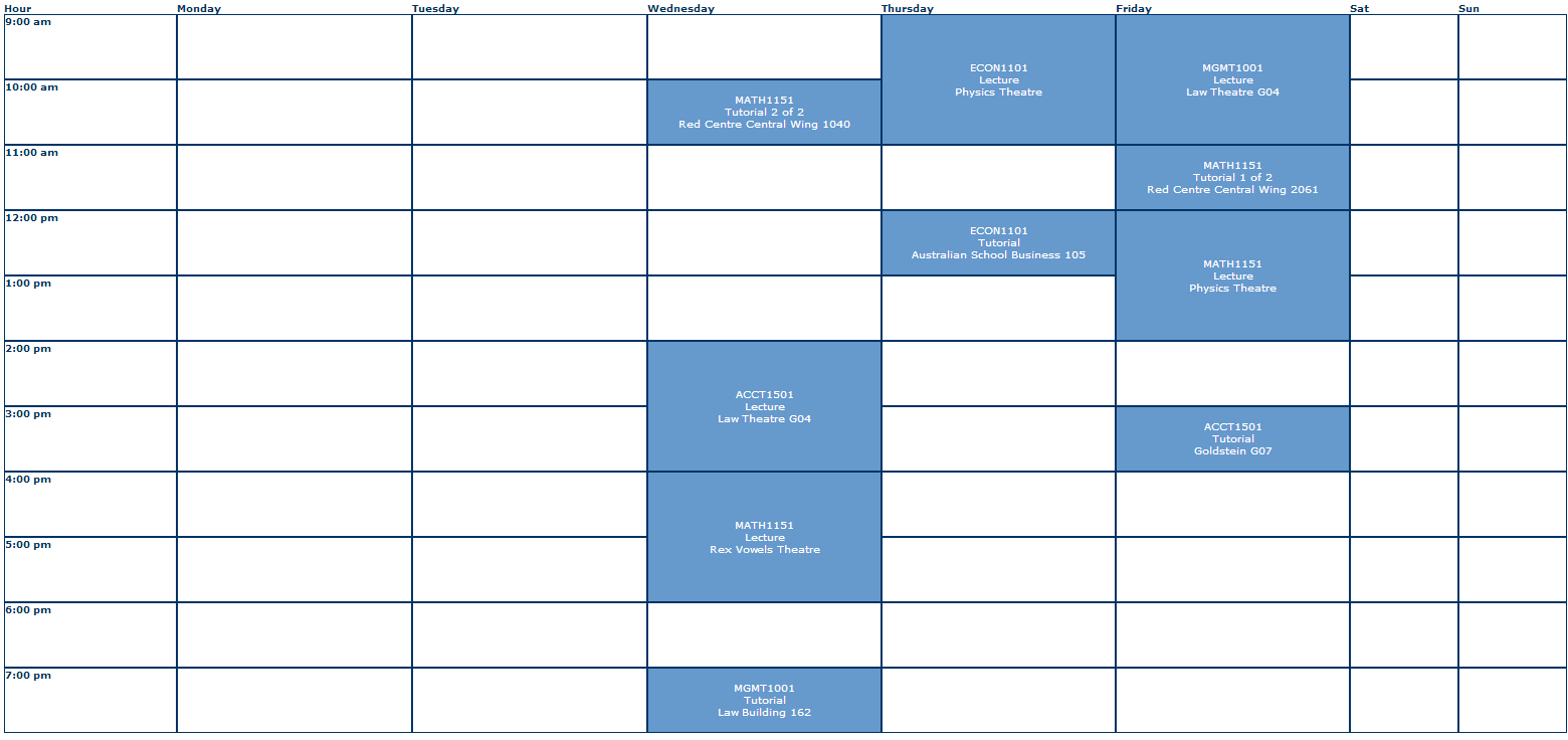 Unsw Sem1 Timetable.png - Timetable, Transparent background PNG HD thumbnail