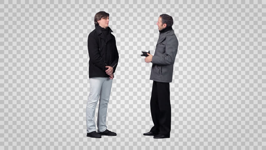 Two Men Standing U0026 Talking (In Winter Clothing). Footage With Alpha Channel. - Two Persons Talking, Transparent background PNG HD thumbnail