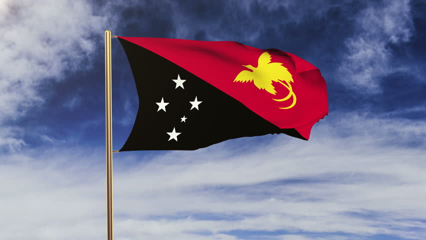 Papua New Guinea Flag Waving In The Wind. Green Screen, Alpha Matte. Loopable - Waving Flag, Transparent background PNG HD thumbnail