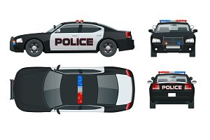 Vector Police Car With Rooftop Flashing Lights, A Siren And Emblems. Template Isolated Illustration. View Front, Rear, Side, Top. Change The Colour In One Hdpng.com  - Police Car Top View, Transparent background PNG HD thumbnail