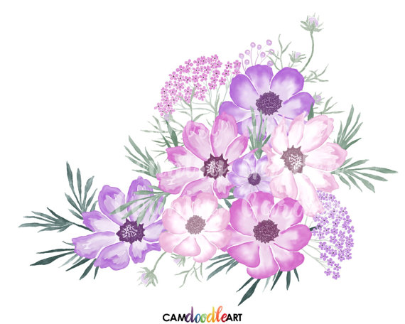 Pink And Purple Watercolor Flowers Clipart Set,hand Painted Flowers,watercolor Bouquets,scrapbooking Clipart,watercolor Floral, Png File - Purple And Pink Flowers, Transparent background PNG HD thumbnail