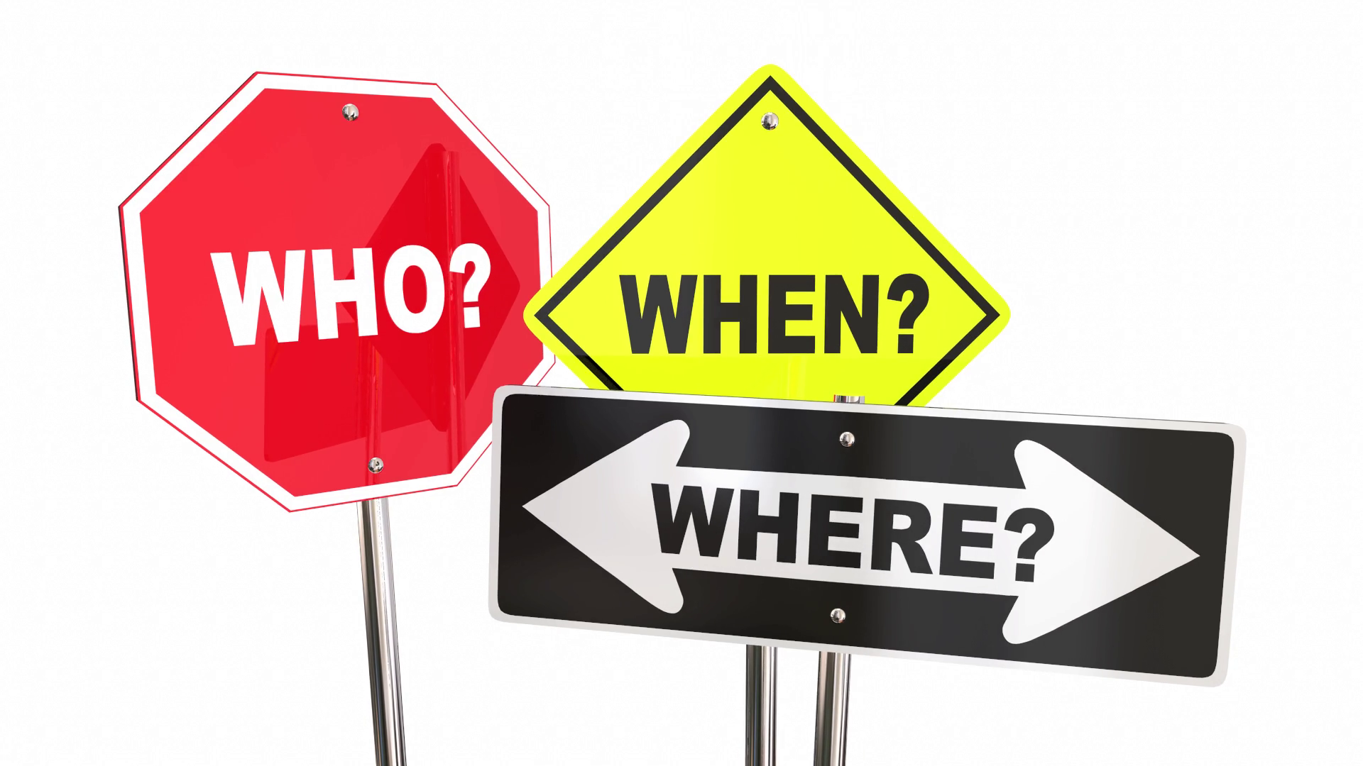 Who When Where Questions Road Signs Words 3 D Animation Motion Background   Videoblocks   Road - Questions, Transparent background PNG HD thumbnail