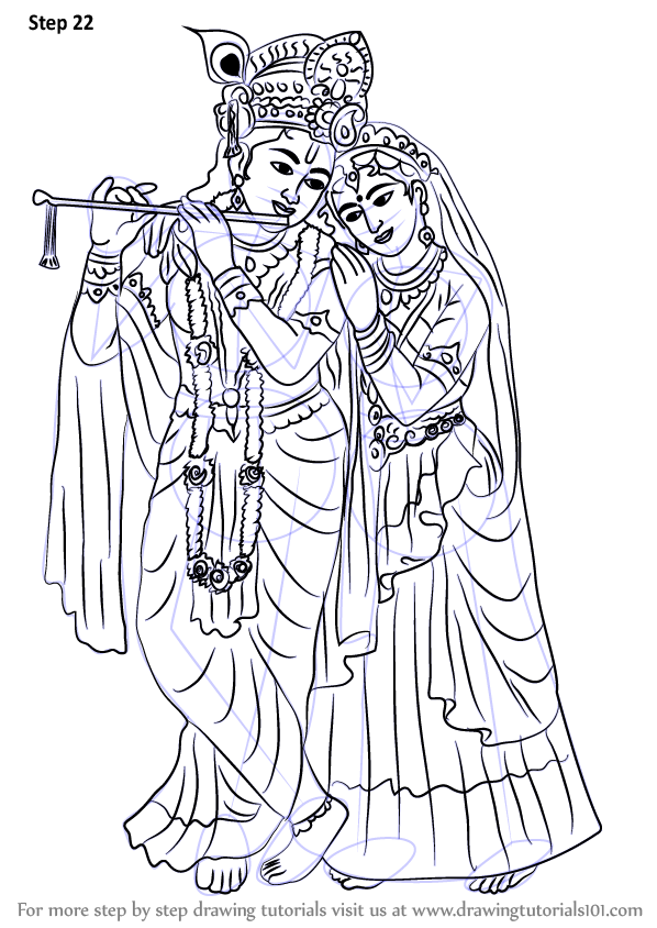 Learn How To Draw Krishan With Radha (Hinduism) Step By Step : Drawing Tutorials - Radha Krishna Black And White, Transparent background PNG HD thumbnail