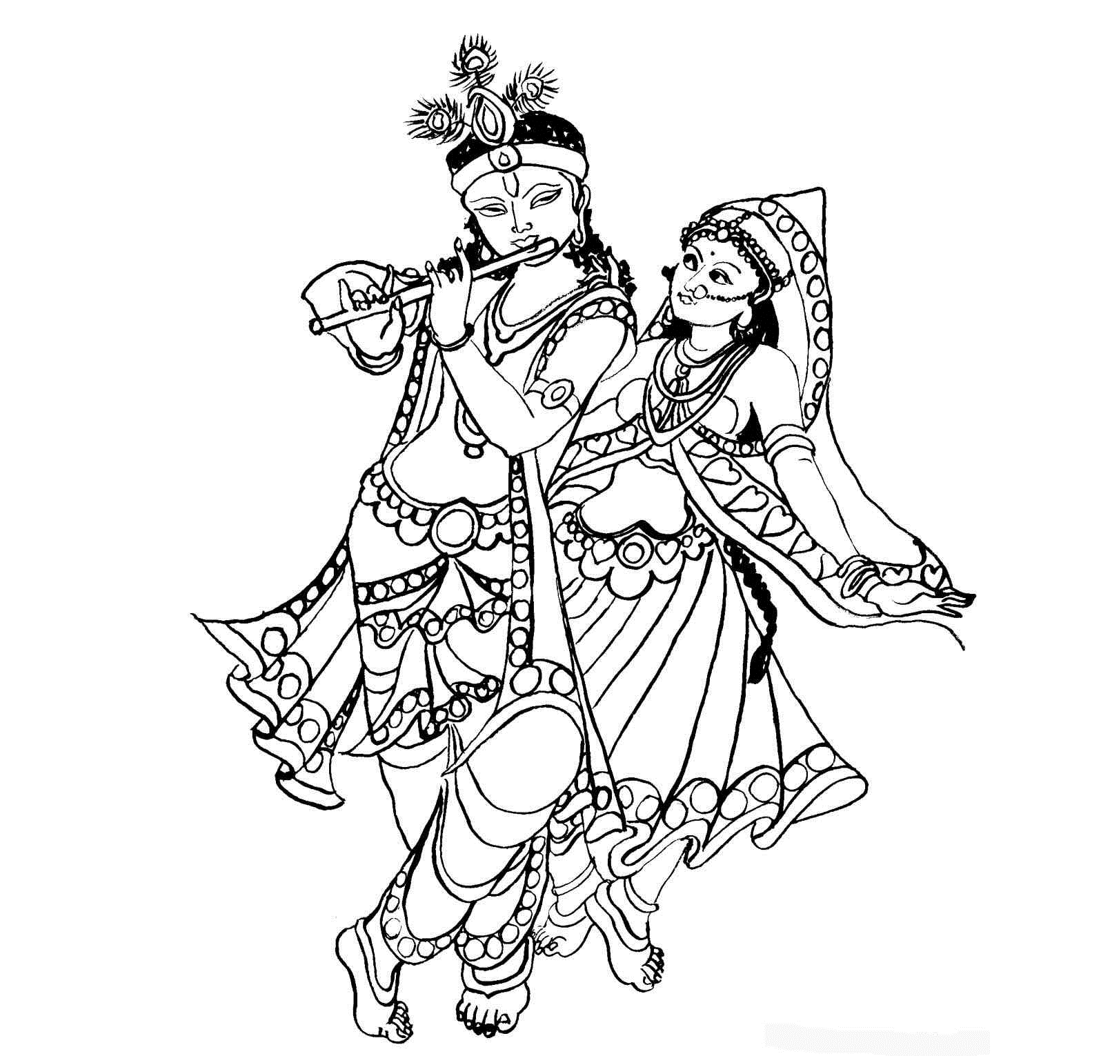 Lord Radha Krishna Coloring Drawing Free Wallpaper - Radha Krishna Black And White, Transparent background PNG HD thumbnail