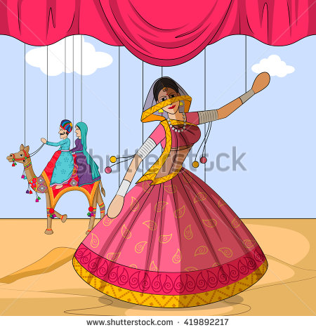 Vector Design Of Colorful Rajasthani Puppet Doing Ghoomar Folk Dance Of Rajasthan, India - Rajasthani Dance, Transparent background PNG HD thumbnail