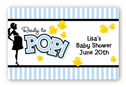 Ready To Pop Blue   Baby Shower Landscape Sticker/labels - Ready To Pop Baby Shower, Transparent background PNG HD thumbnail