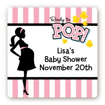 Ready To Pop Pink   Square Personalized Baby Shower Sticker Labels Option 1 - Ready To Pop Baby Shower, Transparent background PNG HD thumbnail