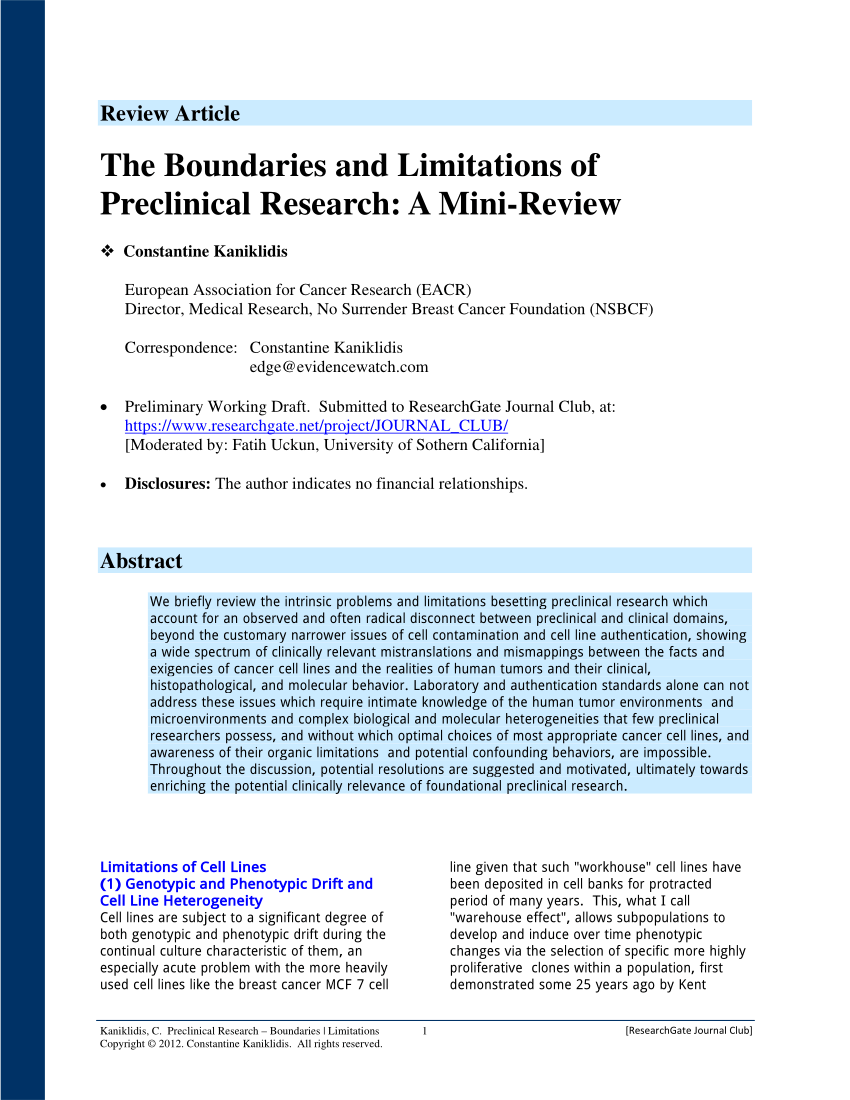 The Boundaries And Limitations Of Preclinical Research: A Mini Review (Pdf Download Available) - Research Limitations, Transparent background PNG HD thumbnail