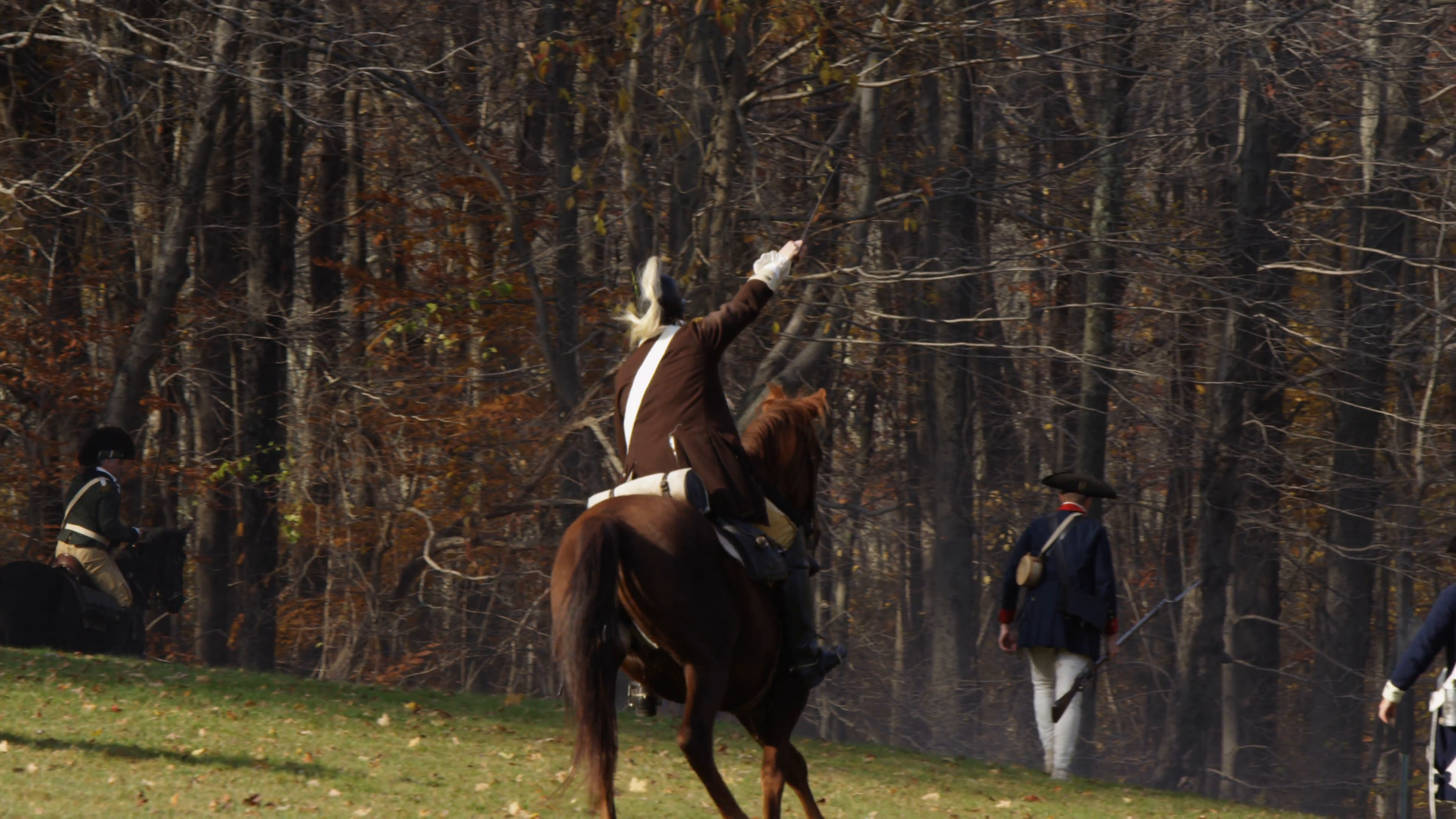 Revolutionary War Reenactment. A Redcoat Cavalryman Chases Continental Soldiers Into The Woods. Shot On Red Epic, 4K, Uhd, Ultra Hd Resolution. - Revolutionary War, Transparent background PNG HD thumbnail