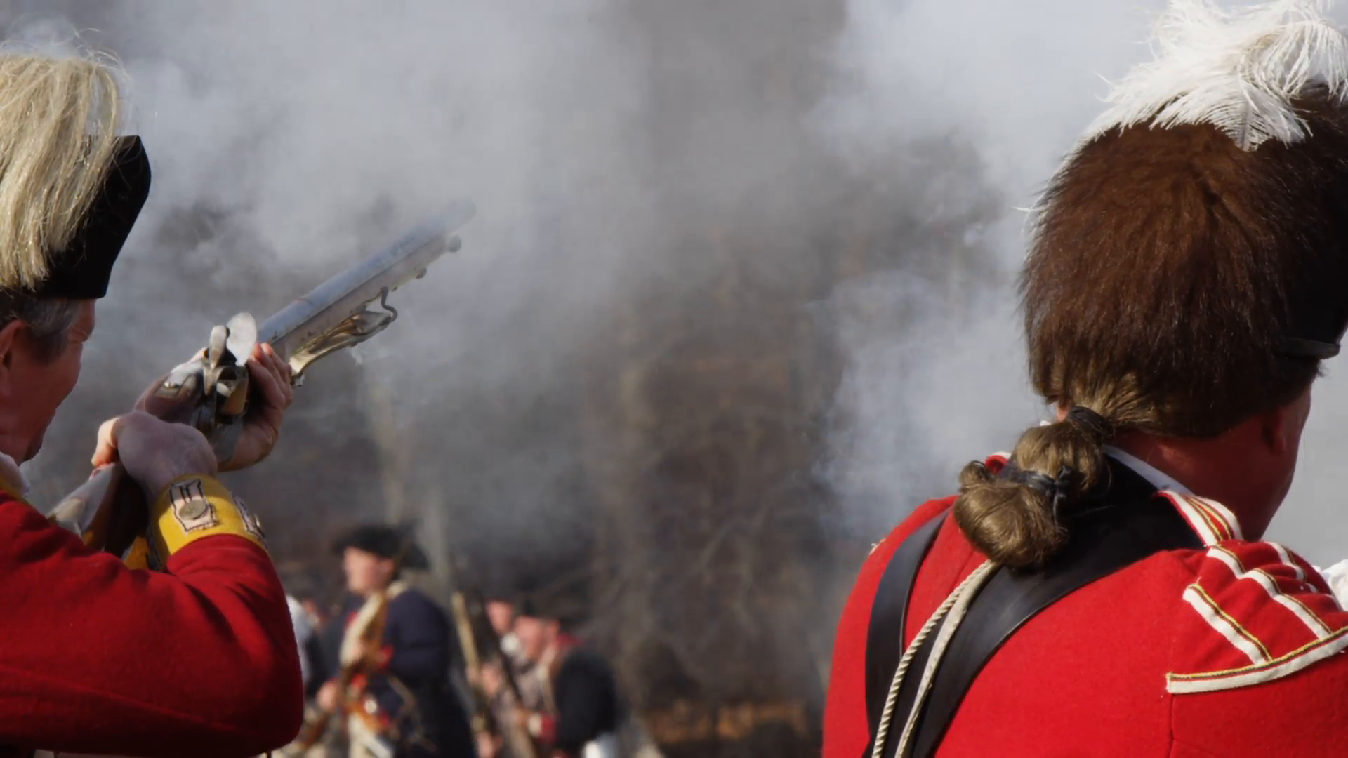 Revolutionary War Reenactment. Close Up Of A Redcoat Soldier Firing His Musket. Shot On Red Epic, 1080P Hd. Danbury, Ct/usa   November 2, 2013. - Revolutionary War, Transparent background PNG HD thumbnail