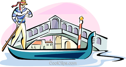 Gondola Passing The Rialto Bridge Royalty Free Vector Clip Art Illustration - Rialto Bridge, Transparent background PNG HD thumbnail