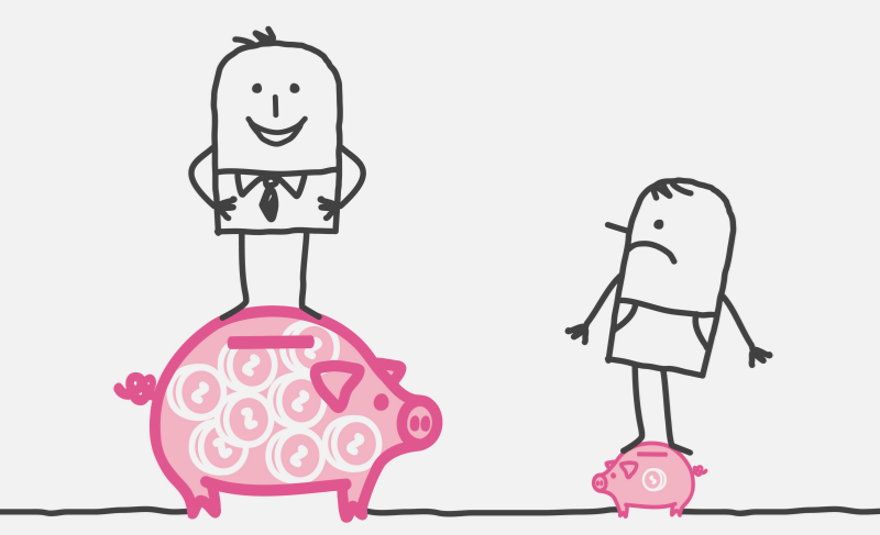 A Crude Drawing Of A Happy Person Standing On A Large Piggy Bank And A Sad - Rich And Poor, Transparent background PNG HD thumbnail