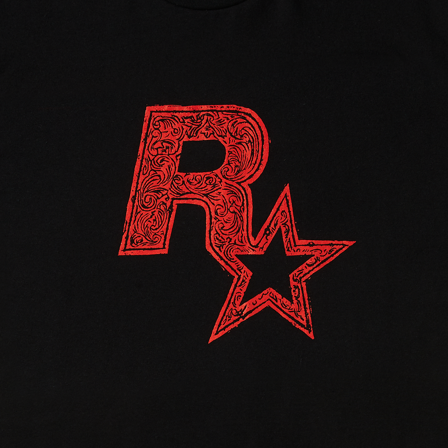 Red On Black Linocut Rockstar Games Logo Tee | Rockstar Warehouse - Rockstar Games, Transparent background PNG HD thumbnail