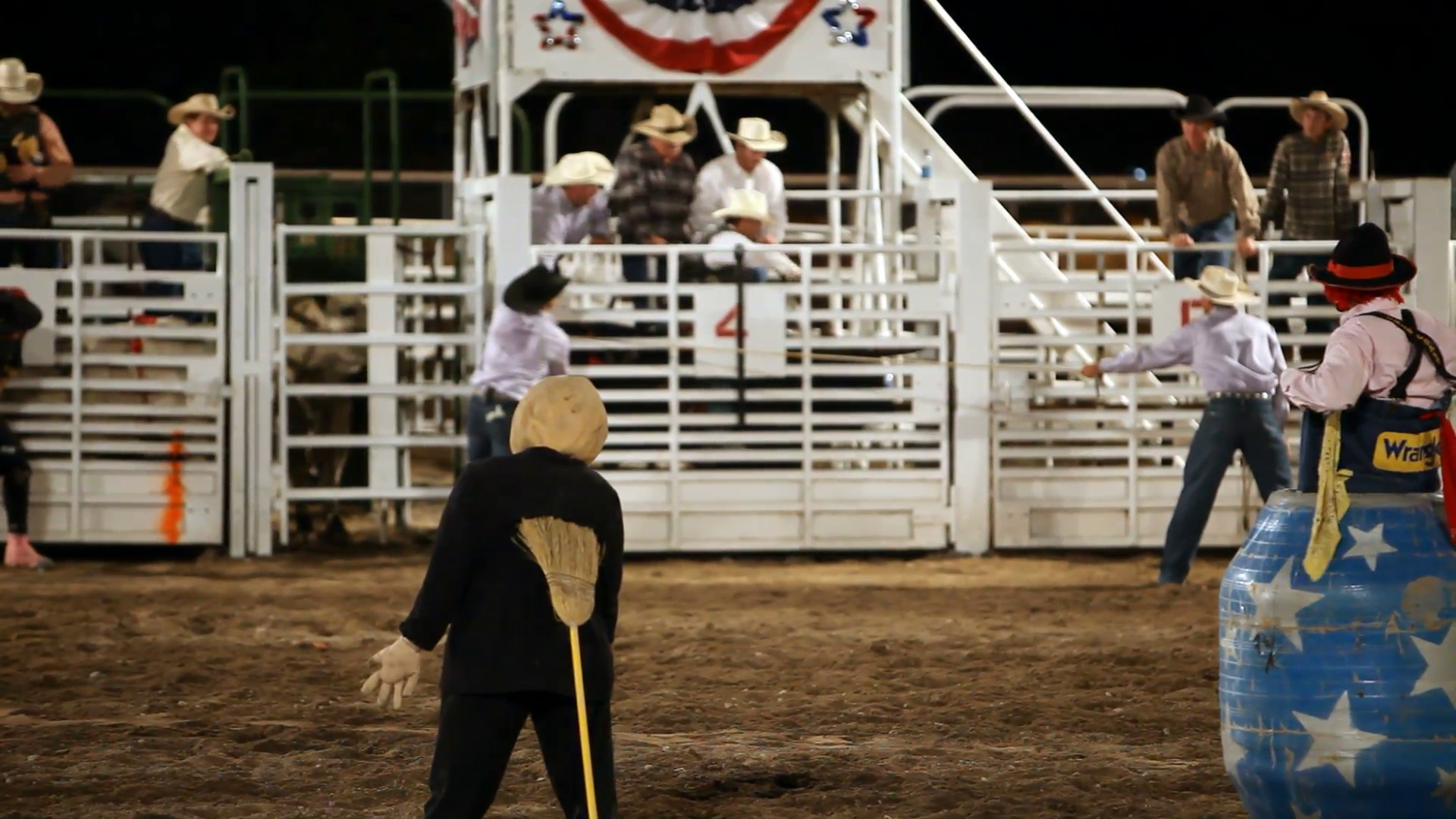 Bull rider stuck on bull at r