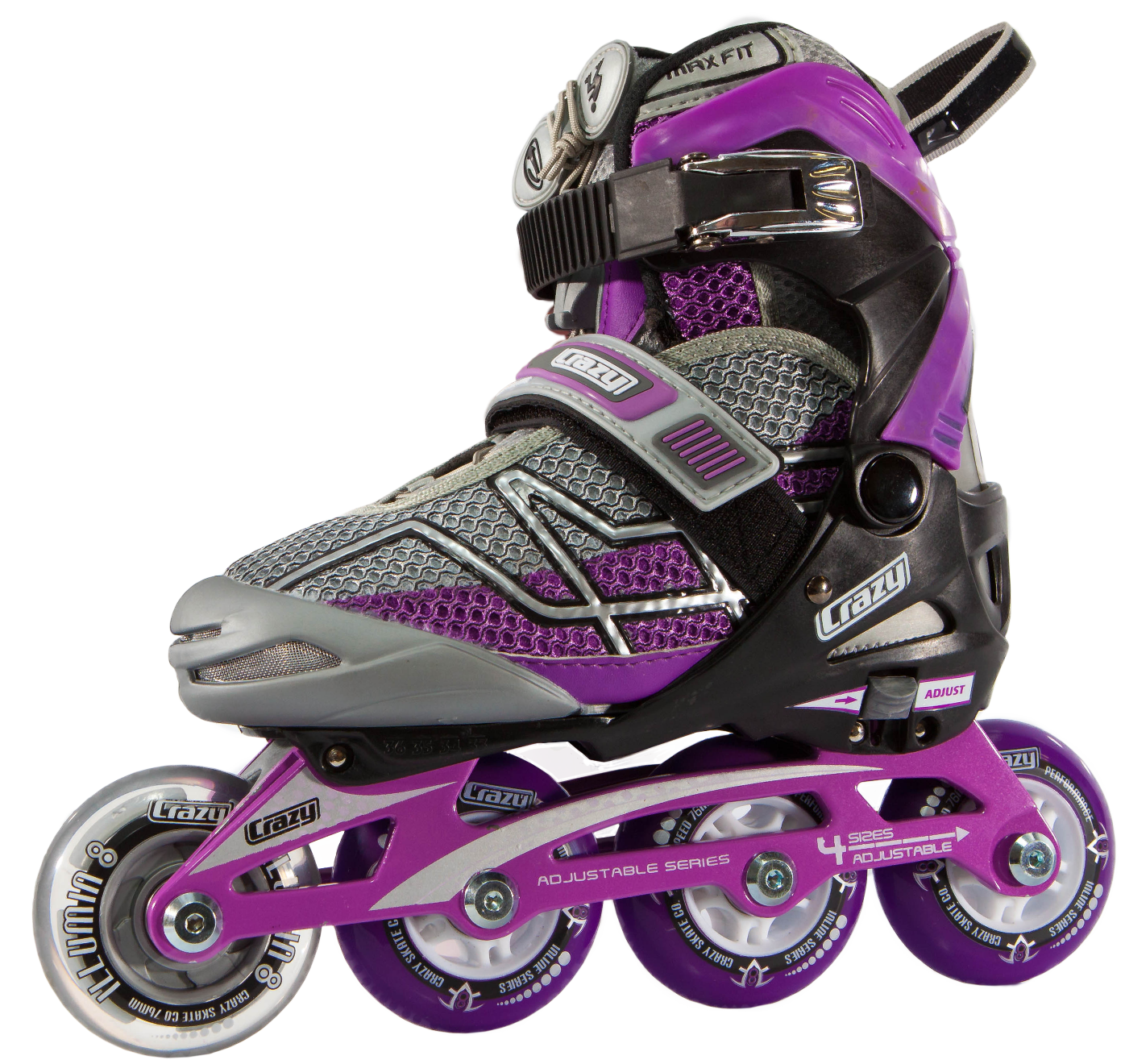Crazy Skates 528 Adjustable Purple And Black Recreational Inline Skates - Rollerblades, Transparent background PNG HD thumbnail