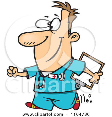 Cartoon Of A Happy Male Nurse Carrying A Clipboard   Royalty Free Vector Clipart By Ron - Ron Leishman, Transparent background PNG HD thumbnail