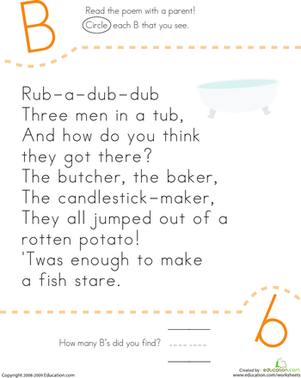 Kindergarten Reading U0026 Writing Worksheets: Find The Letter B: Rub A Dub - Rub A Dub Dub, Transparent background PNG HD thumbnail