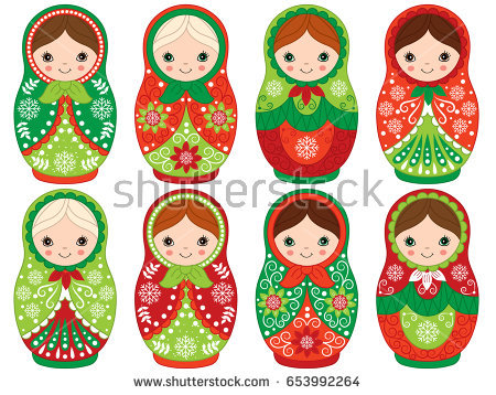 Vector Matryoshka Set In Red And Green Color, Traditional Russian Dolls. Vector Russian Nesting - Russian Doll, Transparent background PNG HD thumbnail