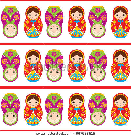 Vector Seamless Pattern With Cute Matryoshka, Traditional Russian Doll. Russian Nesting Doll, Babushka - Russian Doll, Transparent background PNG HD thumbnail