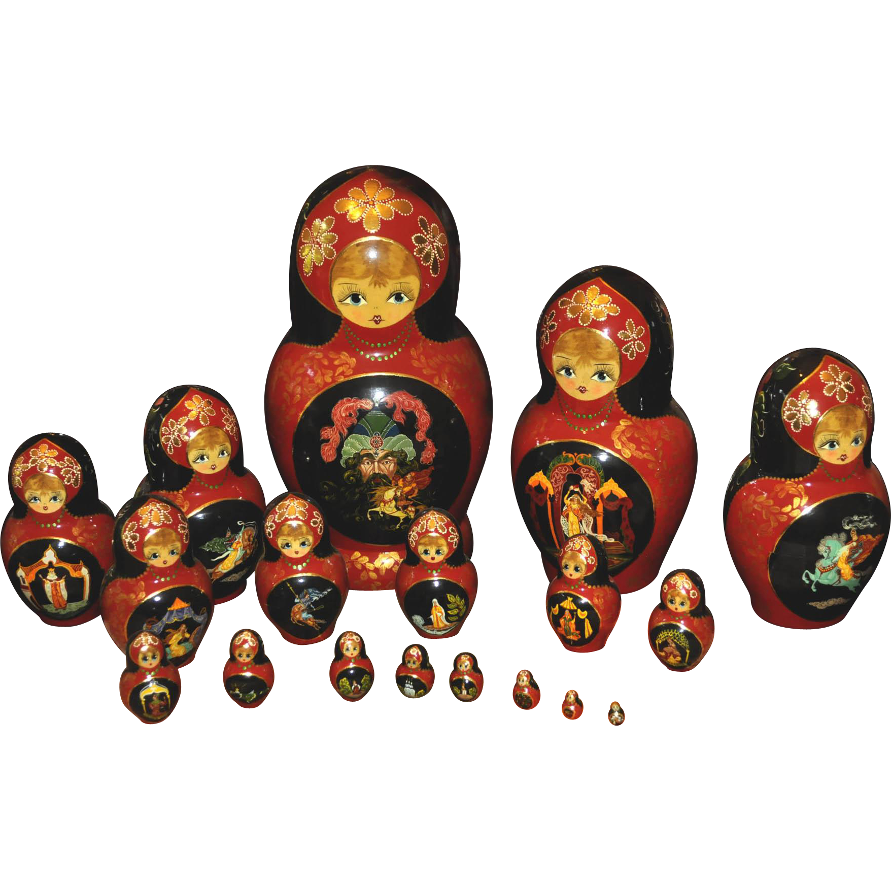 Vintage 18 Russian Made Imported Nesting Dolls From Sergeiv, Posad, Moscow - Russian Doll, Transparent background PNG HD thumbnail