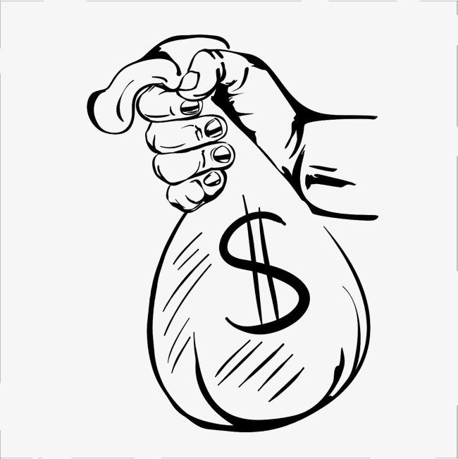 Black And White Hands Holding Money Bag, Sketch, Hand Money, Hand Pocket Money - Sack Black And White, Transparent background PNG HD thumbnail