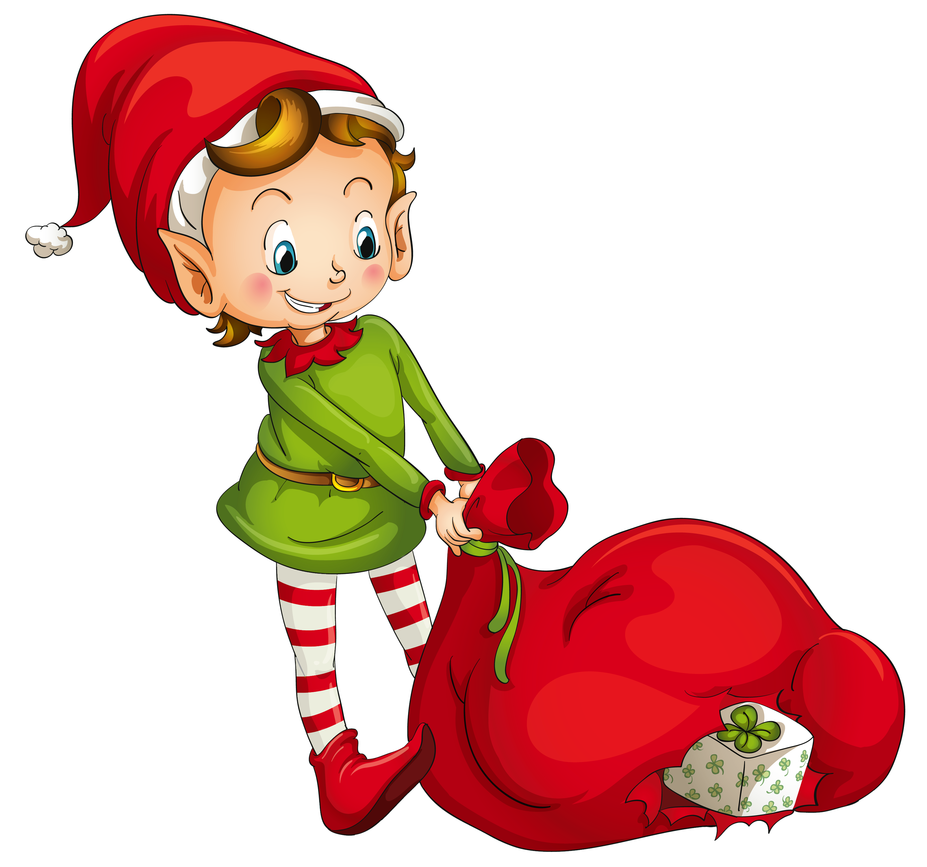Christmas Elf With Santa Bag Clipart - Santas Elves, Transparent background PNG HD thumbnail