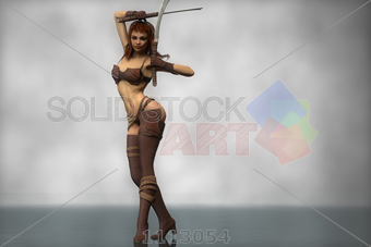 Stock Photo Of Sassy Sexy Masked Female Assassin Wielding Swords 3D Vector On Grey Gradient Horizontal - Sassy Woman, Transparent background PNG HD thumbnail