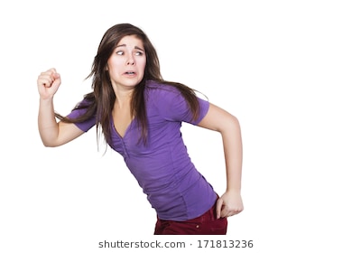 Brunette Woman Run Scared Isolated On White - Scared Woman Running Screaming, Transparent background PNG HD thumbnail