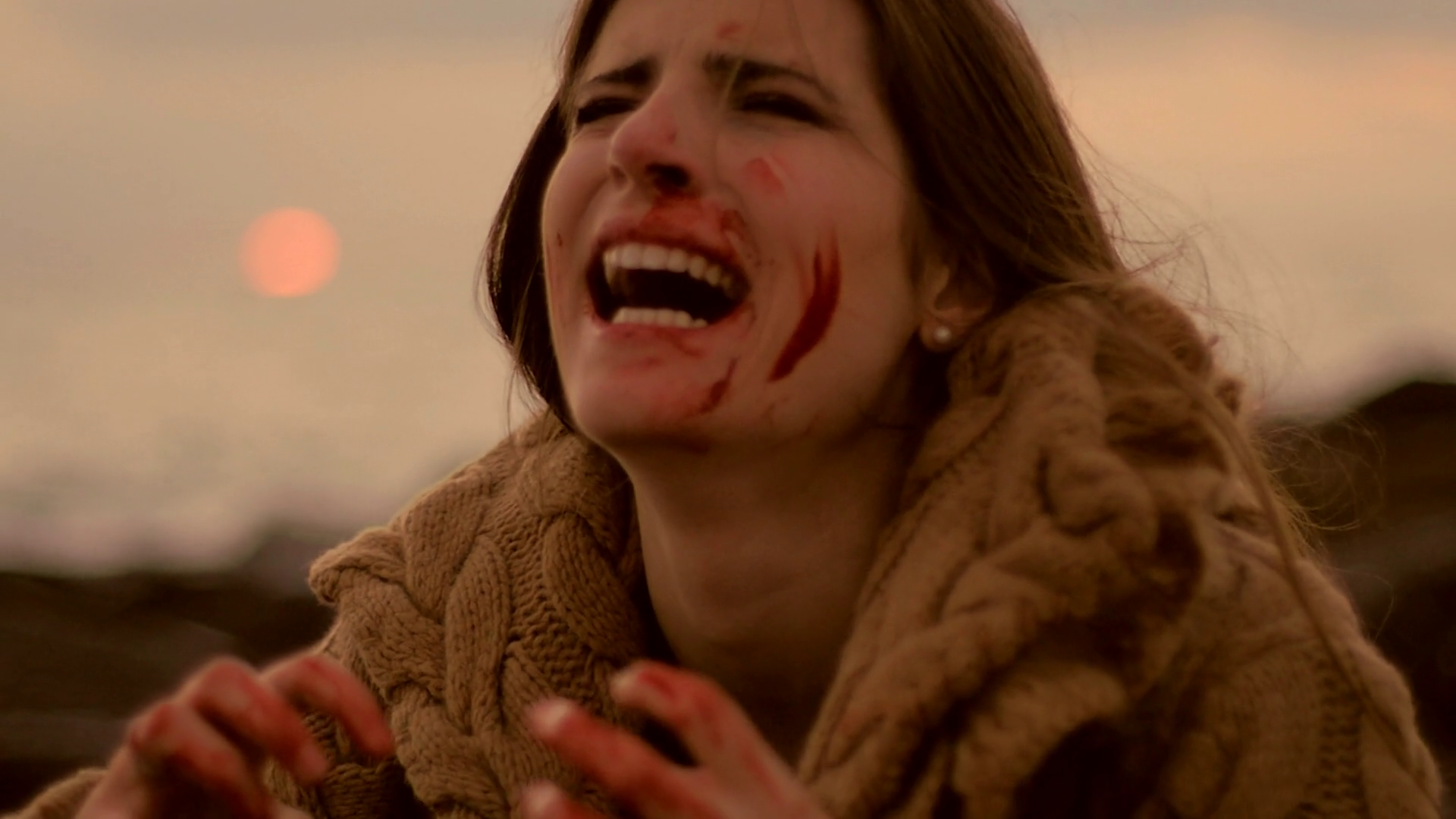 Woman Screaming And Crying At Sunset Full Of Blood At Sunset Slow Motion - Scared Woman Running Screaming, Transparent background PNG HD thumbnail