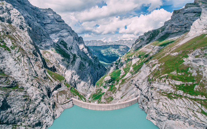 Herunterladen Hintergrundbild Mauvoisin Damm, 4K, Schweizer Alpen, Europa, Schweiz, Alpen, - Schweizer Berge, Transparent background PNG HD thumbnail