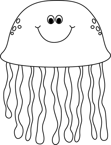 Black And White Cartoon Jellyfish - Sea Life Black And White, Transparent background PNG HD thumbnail