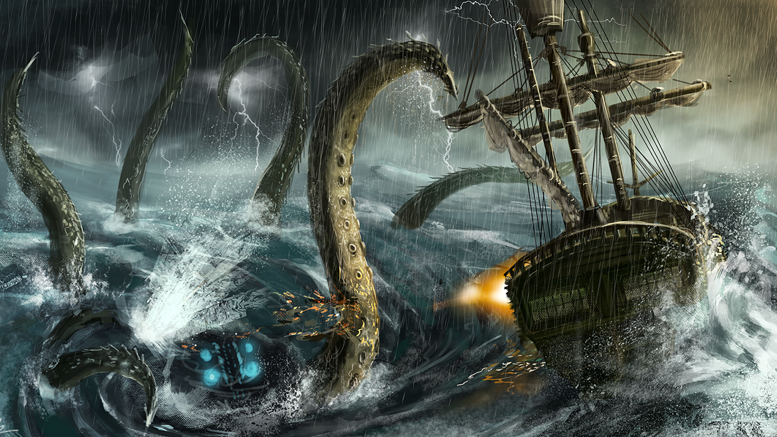 Sea Monster, Boat, Ocean, Lightning, Big Waves - Sea Monster, Transparent background PNG HD thumbnail