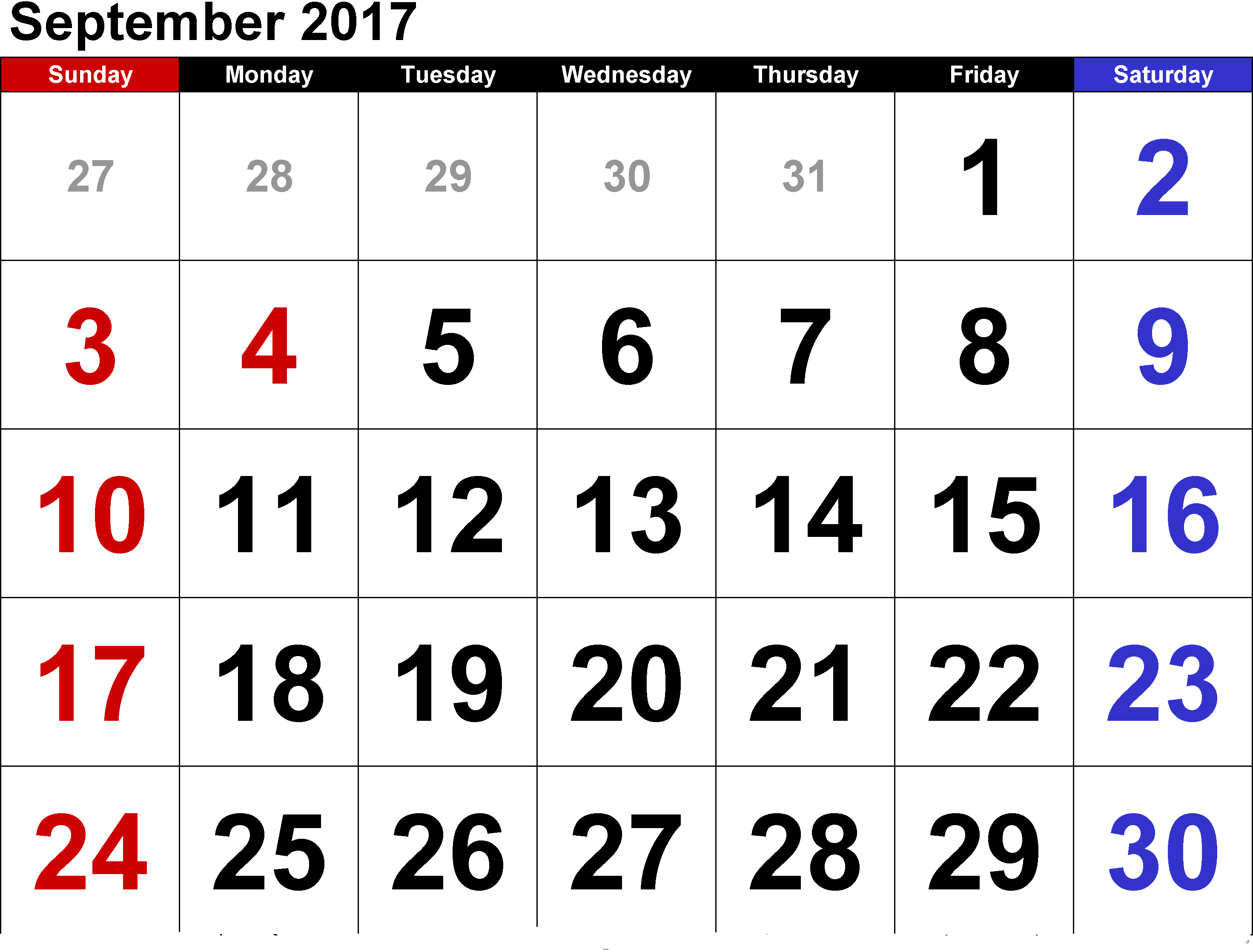 Calendar September 2017 Full Hd - September Calendar, Transparent background PNG HD thumbnail