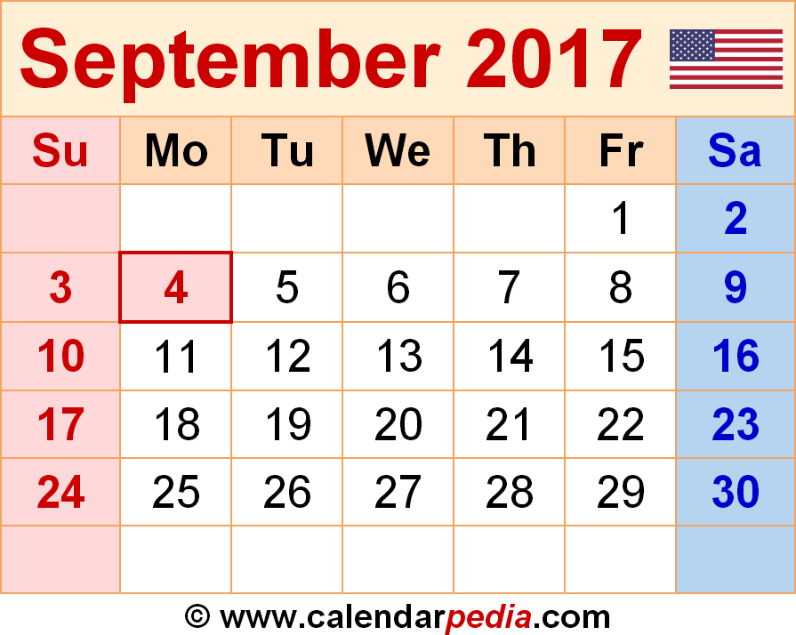 Download September 2017 Calendar As A Graphic/image File In Png Format - September Calendar, Transparent background PNG HD thumbnail