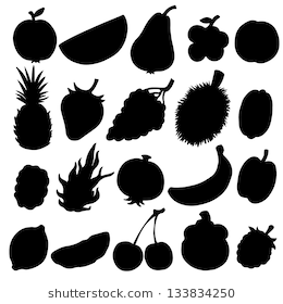 Set Black Silhouette Various Fruits On A White Background. Abstract Design Logo. Logotype Art - Set Of Fruits Black And White, Transparent background PNG HD thumbnail