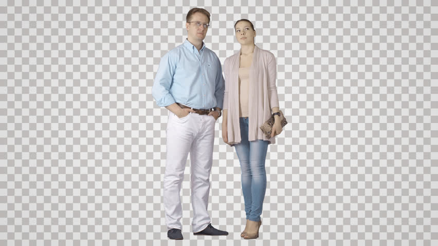 Standing Man Explains, Points, Talks To Young Female. Face. Green Screen Footage - Shows, Transparent background PNG HD thumbnail