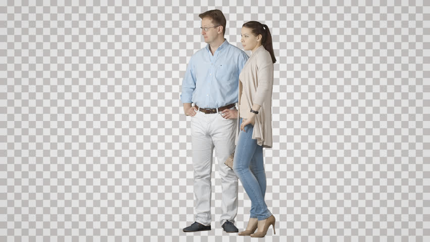 Standing Man Shows Something Pretty Girl. Footage With Transparent Background. File Format   Mov - Shows, Transparent background PNG HD thumbnail