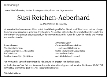 Anzeige Von Susi Reichen Aeberhard | Www.sich Erinnern.ch   Susi Reichen Aeberhard#/trauerfall - Sich Erinnern, Transparent background PNG HD thumbnail
