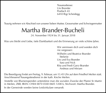 Traueranzeige Martha Brander Bucheli - Sich Erinnern, Transparent background PNG HD thumbnail