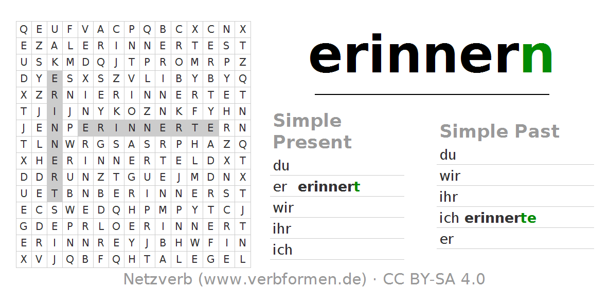 Word Search Puzzle For The Conjugation Of The Verb Erinnern. Word Search Png - Sich Erinnern, Transparent background PNG HD thumbnail