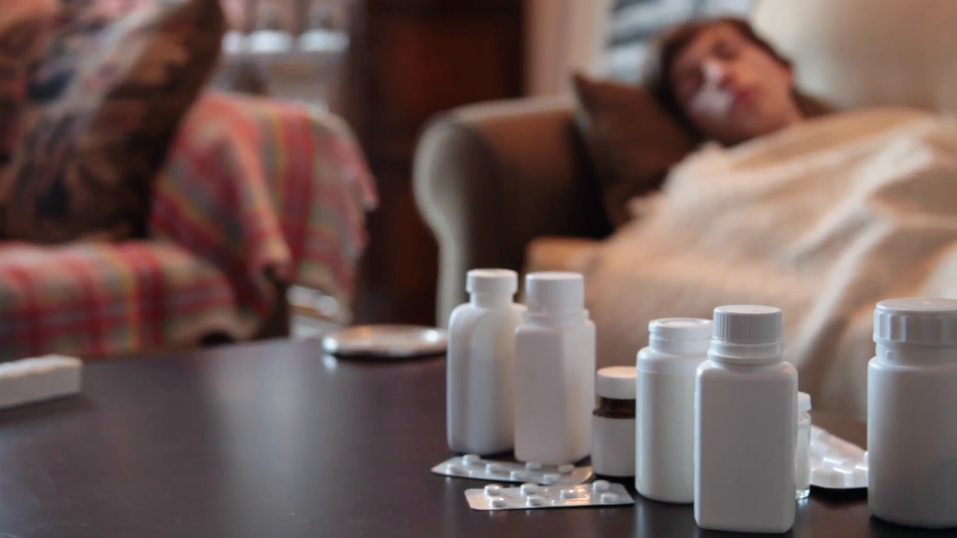 Young Man Sitting In Bed, Flu, Fever, Sick, Pills, Bottle, Disease, Patient Stock Video Footage   Videoblocks - Sick In Bed, Transparent background PNG HD thumbnail