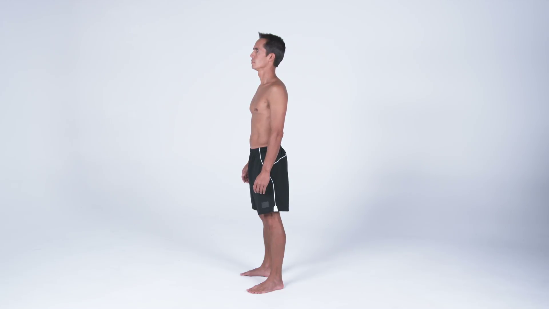 Left Side View, Full Body Of A Man In Gym Shorts Putting Hands On Hips Stock Video Footage   Videoblocks - Side View Of A Person Standing, Transparent background PNG HD thumbnail