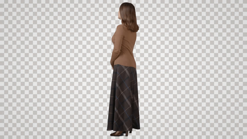 Single Slim Female In Long Skirt Stands, Waits, Looks. Back View. Footage - Side View Of A Person Standing, Transparent background PNG HD thumbnail