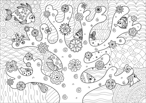Find Fish Hidden In The Coral Reef Coloring Page - Simple Coral Reef, Transparent background PNG HD thumbnail