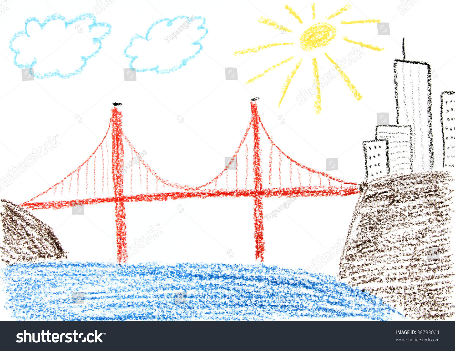 Child Drawing Of Golden Gate Bridge And San Francisco Made With Wax Crayons - Simple Golden Gate Bridge, Transparent background PNG HD thumbnail